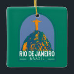 Ornement En Céramique Rio De Janeiro Brésil Travel Art Vintage<br><div class="desc">Conception de voyage vectoriel rétro Rio De Janeiro. Christ Le Rédempteur est une statue Art déco de Jésus-Christ à Rio de Janeiro,  Brésil,  créée par le sculpteur français Paul Landowski et construite par l'ingénieur brésilien Heitor da Silva Costa.</div>