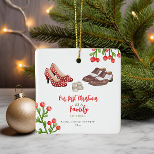 Ornement En Céramique Robe Chaussures Baby's First Christmas