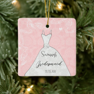 Ornement En Céramique Robe Mariage de Bridesmaid Damask rose