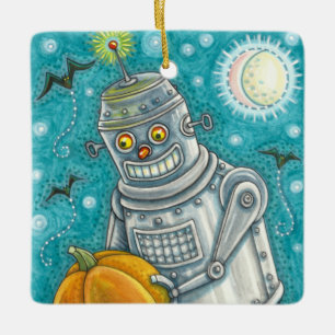 ORNEMENT EN CÉRAMIQUE ROBOT PICER CITROUILLES, HALLOWEEN HOMME MÉCANIQUE