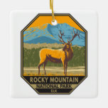 Ornement En Céramique Rocky Mountain National Park Colorado Elk Vintage<br><div class="desc">Rocky Mountain vector artwork design. The park is known for the Trail Ridge Road and the Old Fall River Road,  drives that pass aspen trees and rivers.</div>