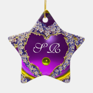 ORNEMENT EN CÉRAMIQUE ROMANTIQUE LILAC COEUR STAR MODÈLE PHOTO MONOGRAM