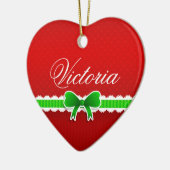 Ornement En Céramique Romantique rouge Noël Design mignon Bow Nom person (Gauche)
