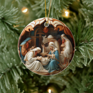 Ornement en céramique rond de la Nativité