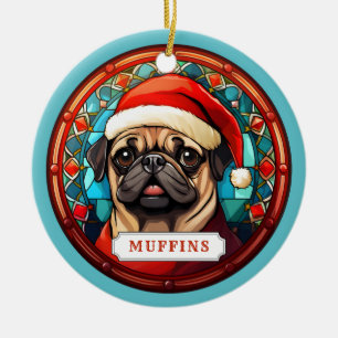 Ornement en céramique rond Pug