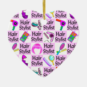 ORNEMENT EN CÉRAMIQUE ROSE AMOUR COEUR CHEVEUX STYLISTE NOËL ORNAMENT