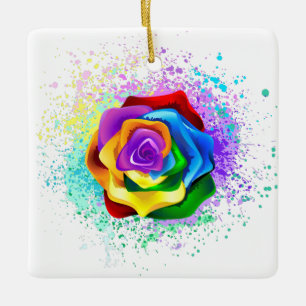Ornement En Céramique Rose arc-en-ciel coloré