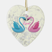 Ornement En Céramique Rose bleu cygne amour coeur couple gardien de l'or (Droite)