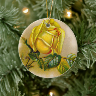 Ornement En Céramique Rose jaune Antique Vintage Imprimer Art