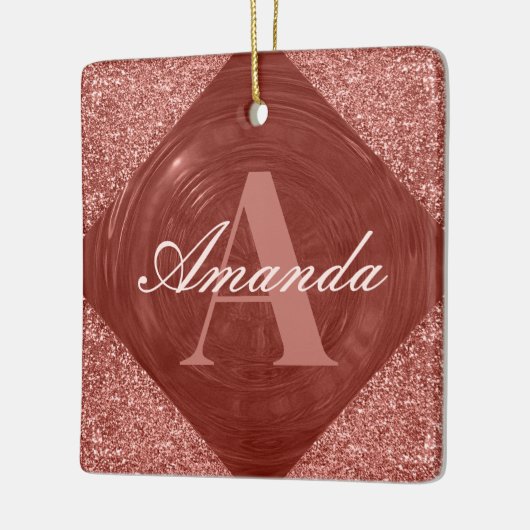 Ornement En Céramique Rose moderne Parties scintillant or Girl Monogramm (Gauche)