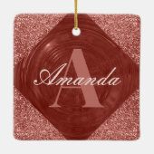 Ornement En Céramique Rose moderne Parties scintillant or Girl Monogramm (Dos)