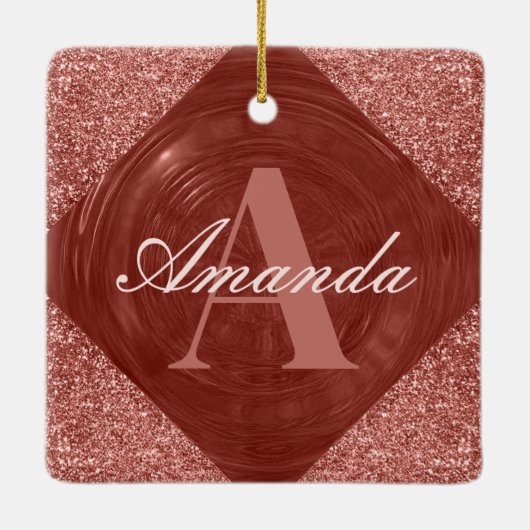 Ornement En Céramique Rose moderne Parties scintillant or Girl Monogramm (Dos)