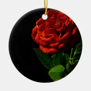 Ornement En Céramique Rose rouge sur Floral noir