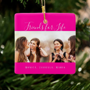 Ornement En Céramique Rose vif Photo meilleures amies pour la vie filles