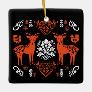 Ornement En Céramique Rosemaling Norwegian Folk Art