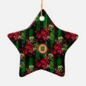 Ornement En Céramique Roses rouges gothiques et rayures avec initiale (Devant)