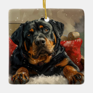 Ornement En Céramique Rottweiler chien festif de Noël