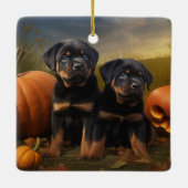 Ornement En Céramique Rottweiler Chiot Automne Citrouille de plaisir (Dos)