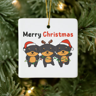 Ornement En Céramique Rottweiler Joyeux Noël Joyeux Chiens de Noël