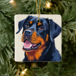 Ornement En Céramique Rottweiler   Peinture aquarelle de chien animal de