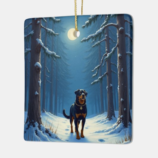 Ornement En Céramique Rottweiler Starry Forest Hike Christmas Painting (Gauche)
