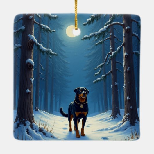 Ornement En Céramique Rottweiler Starry Forest Hike Christmas Painting (Dos)