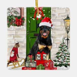 Ornement En Céramique Rotweiler Chien Noël
