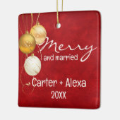Ornement En Céramique Rouge cuir premier Noël marié (Gauche)