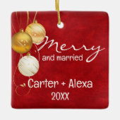 Ornement En Céramique Rouge cuir premier Noël marié (Devant)