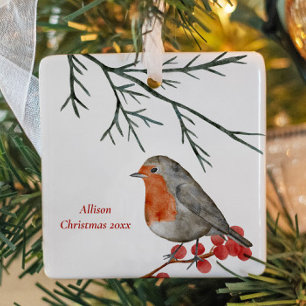Ornement En Céramique Rouge Gorge Rouge Robin Fête Noël