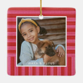 Ornement En Céramique Rouge rose rayé mignon simple une photo Noël (Dos)