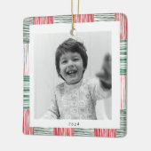 Ornement En Céramique Rouge Vert aquarelle rayures Motif une photo (Gauche)