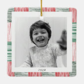 Ornement En Céramique Rouge Vert aquarelle rayures Motif une photo (Dos)