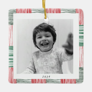 Ornement En Céramique Rouge Vert aquarelle rayures Motif une photo