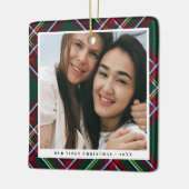 Ornement En Céramique Rouge Vert Plaid Premier Noël Ensemble Photo (Gauche)