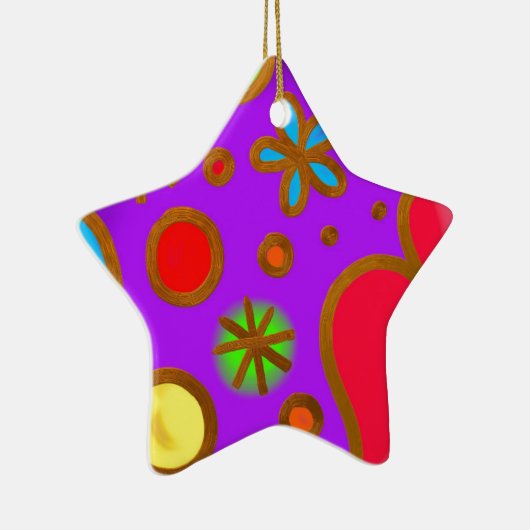 Ornement En Céramique Rouge violet jaune peint (Droite)