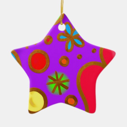 Ornement En Céramique Rouge violet jaune peint (Devant)