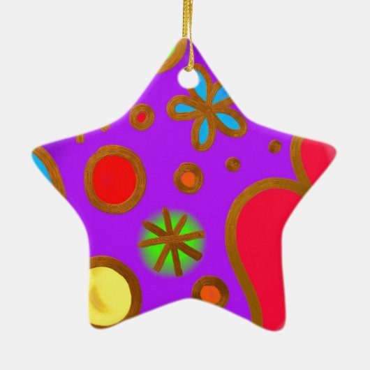 Ornement En Céramique Rouge violet jaune peint (Dos)