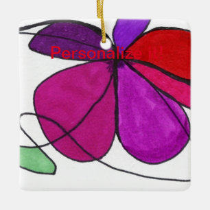 Ornement En Céramique Rouges florales abstraites et violettes ce