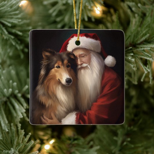 Ornement En Céramique Rough Collie Avec Noël Festif Du Père Noël (Arbre)