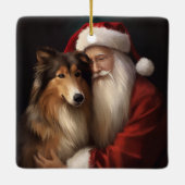 Ornement En Céramique Rough Collie Avec Noël Festif Du Père Noël (Dos)