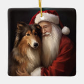 Ornement En Céramique Rough Collie Avec Noël Festif Du Père Noël (Devant)