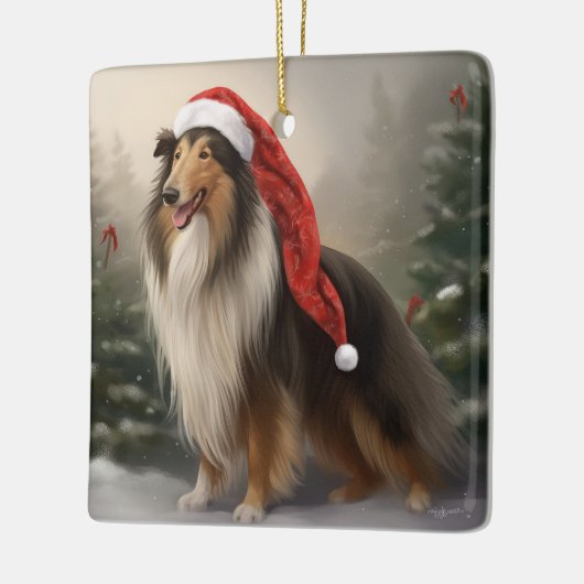 Ornement En Céramique Rough Collie Chien dans la neige Noël (Gauche)
