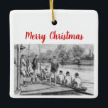 Ornement En Céramique Rowers d'équipage vintages en bateau à quai<br><div class="desc">Image stylisée ancienne de Crew Rowers au quai ============= Élégante,  élégante et chic fête et invitations de célébration et accessoires avec un dessin stylisé vintage de rameurs dans leur bateau près du quai. 2021 ©HerMyPartyDesigns Tous droits réservés</div>