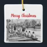Ornement En Céramique Rowers d'équipage vintages en bateau à quai<br><div class="desc">Image stylisée ancienne de Crew Rowers au quai ============= Élégante,  élégante et chic fête et invitations de célébration et accessoires avec un dessin stylisé vintage de rameurs dans leur bateau près du quai. 2021 ©HerMyPartyDesigns Tous droits réservés</div>