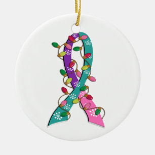 Ornement En Céramique Ruban de lumières de Noël de cancer de la thyro