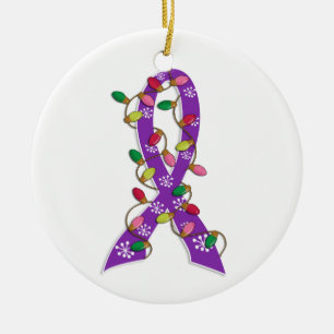 Ornement En Céramique Ruban de lumières de Noël de Cancer pancréatiqu
