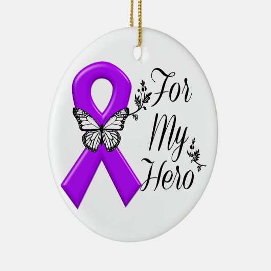 Ornement En Céramique Ruban de sensibilisation violet pour mon héros (Droite)