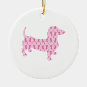Ornement En Céramique Ruban rose Dachshund pour cancer