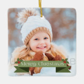 Ornement En Céramique Ruban vert Joyeux Noël (Devant)